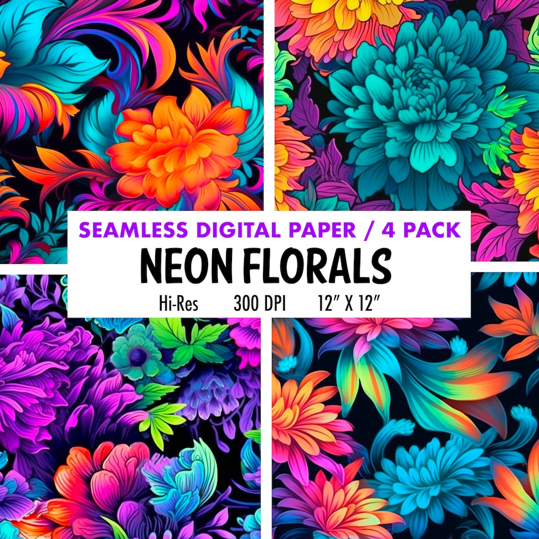 Neon Floral Digital Paper Exotic Digital Miami Palm Colors Digital ...