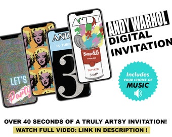 Arsty Andy Warhol Custom Video Invitation | Personalized  Animated Invitation | Custom Video Evites | Personalized Animated Video Invite