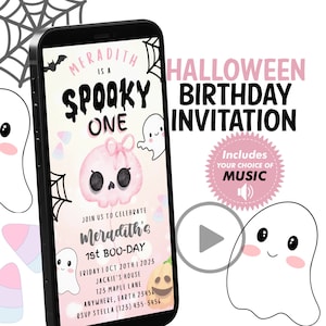Girly Spooky One Halloween Ghost 1st Birthday Party Invitation Cute Pink Ghost 1st Birthday Spooktacular 1st Birthday Instant Download