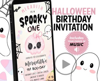 Girly Spooky One Halloween Ghost 1er cumpleaños fiesta invitación lindo fantasma rosa 1er cumpleaños Spooktacular 1er cumpleaños Descarga instantánea