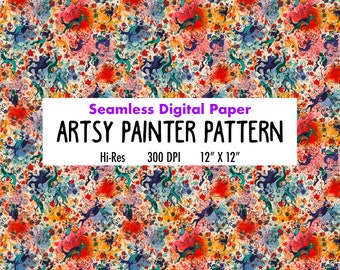 PAPEL DIGITAL Pintura artística / Diseños sin costuras / Patrones coloridos / Patrones de mosaico / Descarga instantánea, atado, álbum de recortes, artes y manualidades