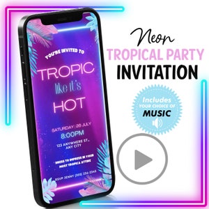 Tropical Party invitation phone invite Tropic Theme party Invitation Electronic Invite, smartphone Neon sms invitation Tropcal Adult Party