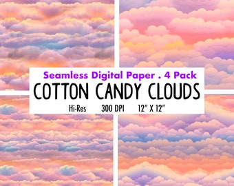 Papel digital en la nube, nubes sin costuras, cielo sin costuras, patrón repetitivo, puesta de sol del amanecer, fondo rosa, fondo de nubes, texturas nubladas