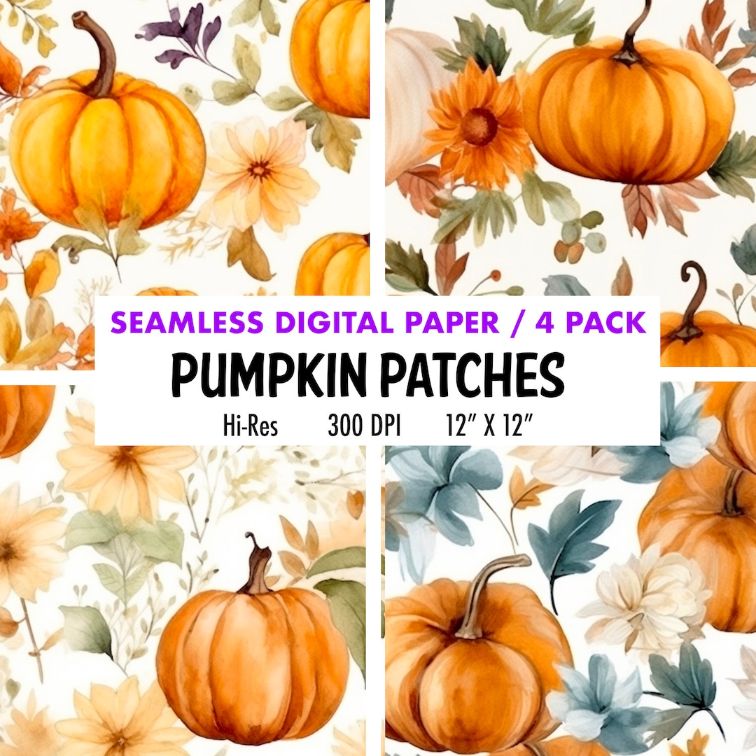 Autumn Watercolor Floral Pumpkin Pattern Boho Fall Floral Seamless ...