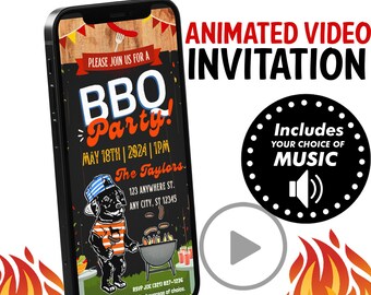 Invitación animada de barbacoa, invitación de barbacoa por teléfono, invitación de fiesta de barbacoa, invitación electrónica, invitación de barbacoa por SMS para teléfono inteligente