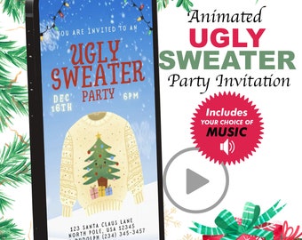 Invitación de fiesta de suéter feo, invitación de suéter feo rústico de Navidad, invitación de fiesta de suéter feo descarga instantánea feo sweter evite texto sms