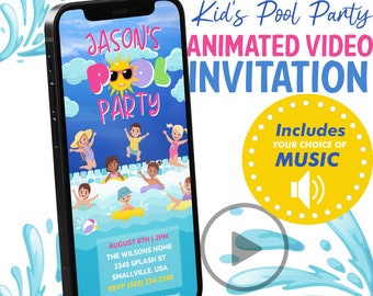 Invitación de texto para fiesta en la piscina para niños, invitación de neón de verano para cumpleaños de Evite, invitación para iPhone, invitación para fiesta en la piscina, invitación para Evite, SMS para fiesta en la piscina para teléfonos inteligentes