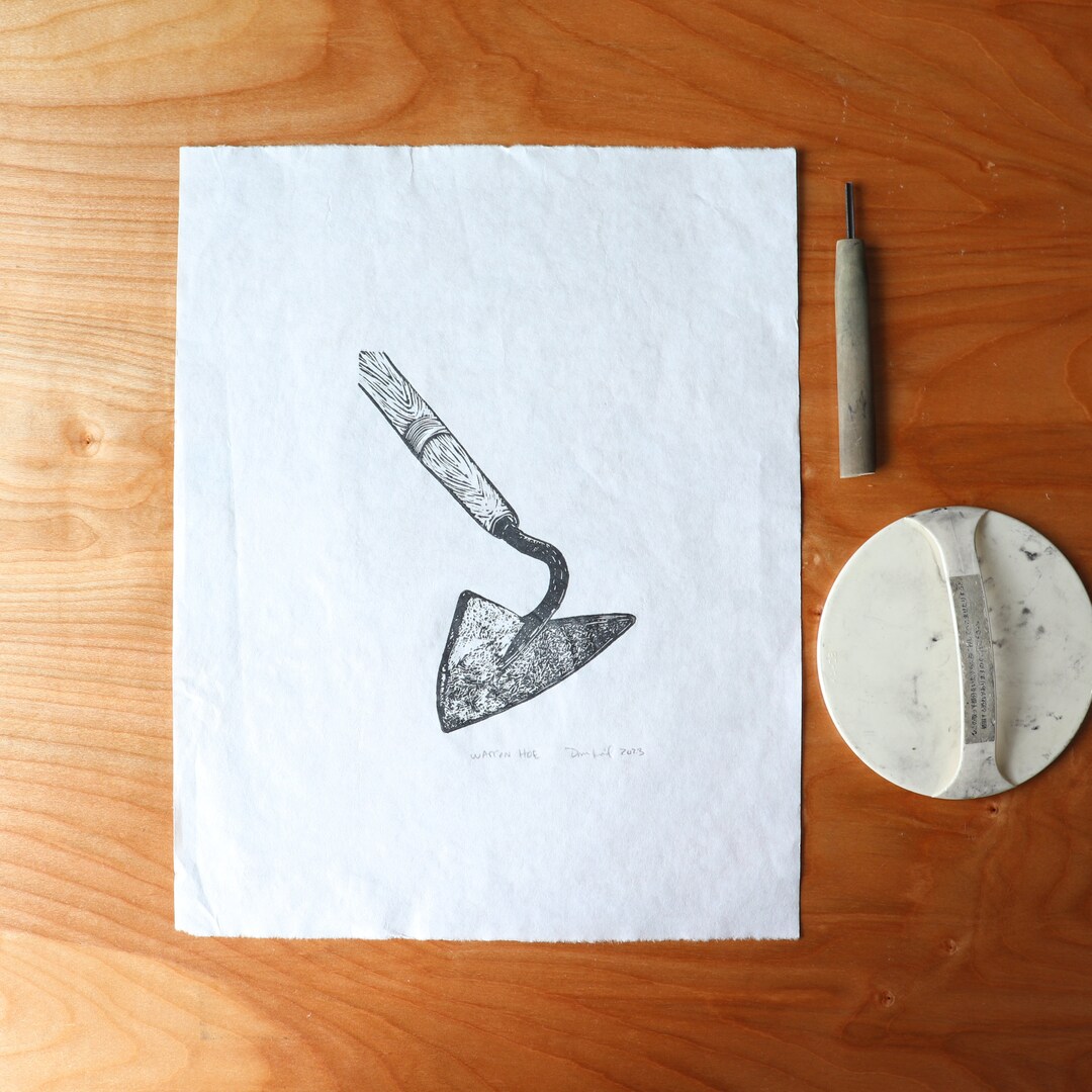 Warren Hoe Handmade Linocut Print Garden Tool Art Farming Etsy