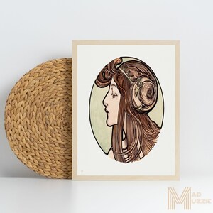 Alphonse Mucha Diosa femenina griega elegante Retrato imprimible vintage Arte de pared femenino oscuro Retrato digital femenino bohemio romántico