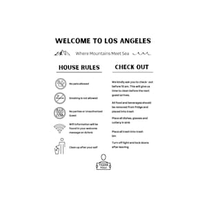 Instrucciones de salida de las reglas de la casa Airbnb Vrbo de Los Ángeles - Descarga digital de propiedades de alquiler vacacional - Guía de bienvenida de alquiler de California
