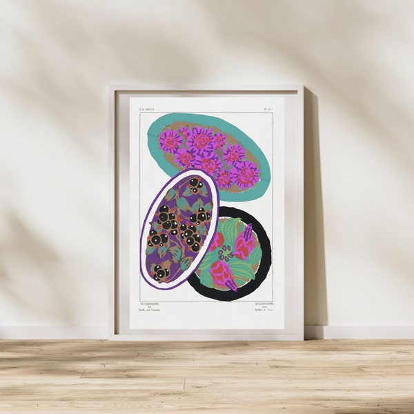 Eugène Séguy Blue Purple Microbiology Poster | Magenta Germs Printable Digital Wall Art Teal Microbes Art Poster | Circular Vibrant Art