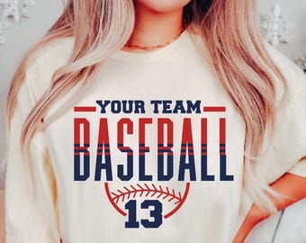 Custom Baseball Shirt, Baseball Team Name Number Tee, Your Mascot Baseball Shirt