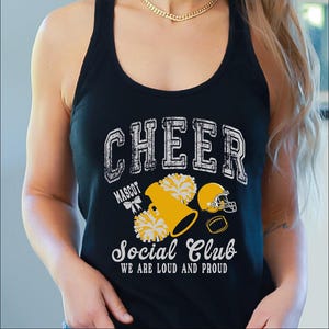 Custom Cheer Mom Social Club Tank Top, Cheer Mom Tank Top, Personalized Mascot Name Crop Top, Cheerleading V-Neck, Football and Cheer V-Neck
