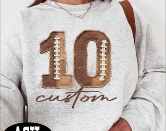 Personalized Football Mom Faux Patchwork Sweatshirt, Game Day Mascot Sweater,Football Number and Name Shirt