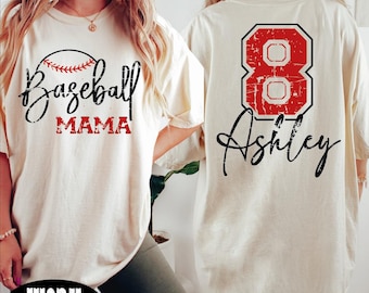 Custom Baseball Mama Shirt, Baseball Vintage Style Tshirt, Custom Baseball Name and Number Tee, Adult Youth Baseball Player Shirt, BP