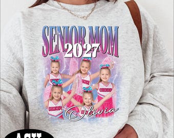 Personalized Senior Mom Sweatshirt, Custom Cheer Photo Bootleg Hoodie, Senior Cheer Mom Gift