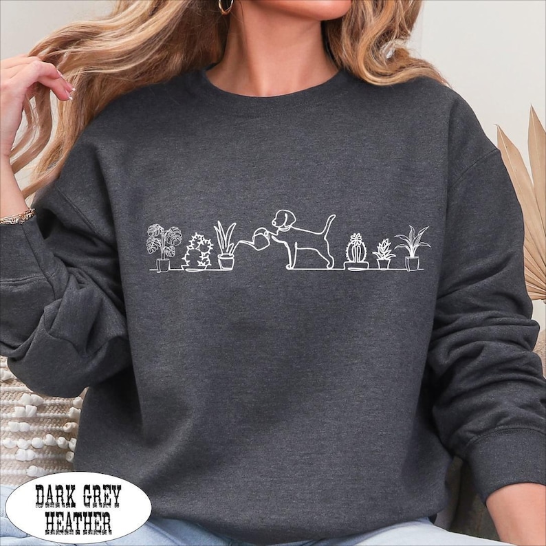 Dog And Plant Sweatshirt, Dog Watering Plants Sweater, Plant Lover Hoodie, Plant Lady Sweatshirt, Dog Mom Sweatshirt, Dog Lover Gift image 2