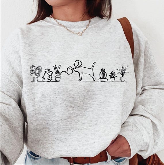 Dog And Plant Sweatshirt, Dog Watering Plants Sweater, Plant Lover Hoodie, Plant Lady Sweatshirt, Dog Mom Sweatshirt, Dog Lover Gift
