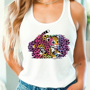 Tiger Tank Top Women, 90s Inspired Tiger Racerback, Vintage Style Leopard Crop Top, Womens Girls Gift V-neck, Shirt for Her, Birthday Gifts
