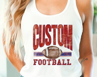 Custom Football Fan Tank Top, School Varsity Tank Top, Personalized Mascot Name Crop Top, Football Team Racerback, Football Season V-Neck