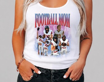 Personalized Football Mom Bootleg Tank Top, Custom Player Photo Football Vneck,