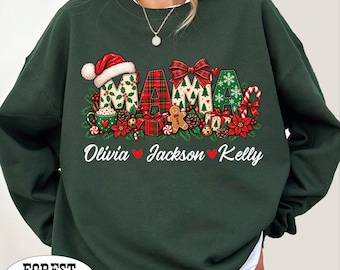 Christmas Mama Sweatshirt, Personalized Kids Names Sweater, Mama Christmas Sweatshirt, Family Christmas Mom Gift