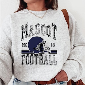 Custom Mascot Name Football Sweatshirt, Teacher Coach Sweater, Personalized Number Sweatshirt, Football Game Day Sweater, School Name Hoodie