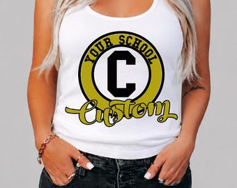Personalized School Spirit Tank Top, Custom School Name Vneck, Custom Letter Mascot Racerback