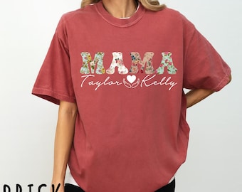 Custom Floral Mama Shirt, Comfort Colors Mom Shirt With Kids Names, Personalized Mom Tshirt, Mama With Children Names Tee, Flower Mama Shirt