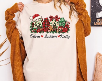 Custom Christmas Mama Shirt, Personalized Kids Names Tee, Mama Christmas Shirt, Family Christmas Mom Gift