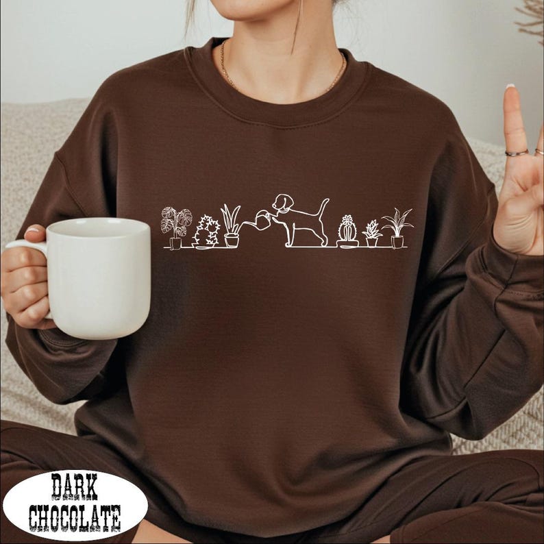 Dog And Plant Sweatshirt, Dog Watering Plants Sweater, Plant Lover Hoodie, Plant Lady Sweatshirt, Dog Mom Sweatshirt, Dog Lover Gift image 3