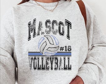 Custom Mascot Name Volleyball Sweatshirt, Teacher Coach Sweater, Personalized Number Hoodie, Volleyball Game Day Sweater, School Name Hoodie
