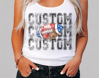 Personalized American Flag Football Mascot Tank Top, Custom Mascot Football Vneck, School Spirit Gift