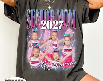 Personalized Senior Mom Shirt, Custom Cheer Photo Bootleg Tee, Senior Cheer Mom Gift