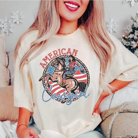 American Cowgirl Comfort Colors Shirt, Howdy Cowgirl Shirt, Country 4th if July Tshirt, Retro Western Fourth of July Shirt, Women Gift Tee