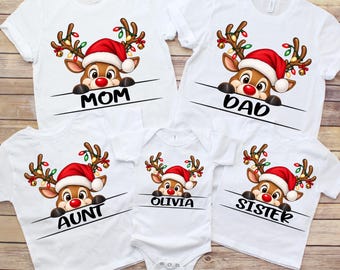 Personalized Family Christmas Shirt, Reindeer Family Role Tee, Matching Christmas Family Shirt, Holiday Family Tee
