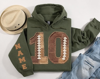 Personalized Football Mascot Faux Patchwork Hoodie , Football Number and Name Shirt, Personalized School Team Number Sweatshirt,BP