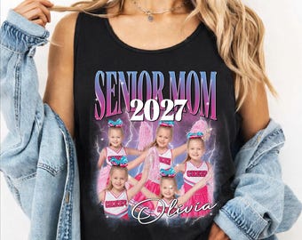 Personalized Senior Mom Tank Top, Custom Cheer Photo Bootleg Vneck, Senior Cheer Mom Gift