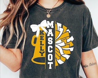 Camiseta personalizada con nombre de animadora, camiseta de mascota de animadora, camiseta de mamá animadora, camiseta con megáfono de animadora, camiseta de mascota personalizada, camiseta de animadora personalizada, camiseta de animadora