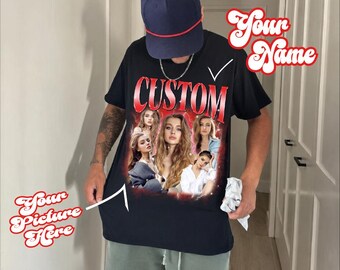 Custom Photo 90s Graphic T-Shirt - Vintage Bootleg Rap Tee,Custom Photo Bootleg T-Shirt