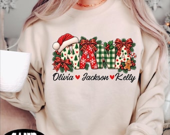 Christmas Nana Sweatshirt, Personalized Grandkids Names Sweater, Nana Christmas Sweatshirt, Grandma Holiday Gift