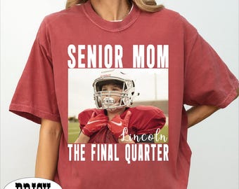 Personalized Senior Mom Shirt, Custom Football Photo Tee, Player Name Game Day Shirt