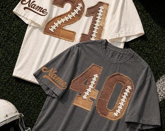 Custom Football Name Number Shirt, Faux Patchwork Jersey Number Shirt, Football Game Day Tee