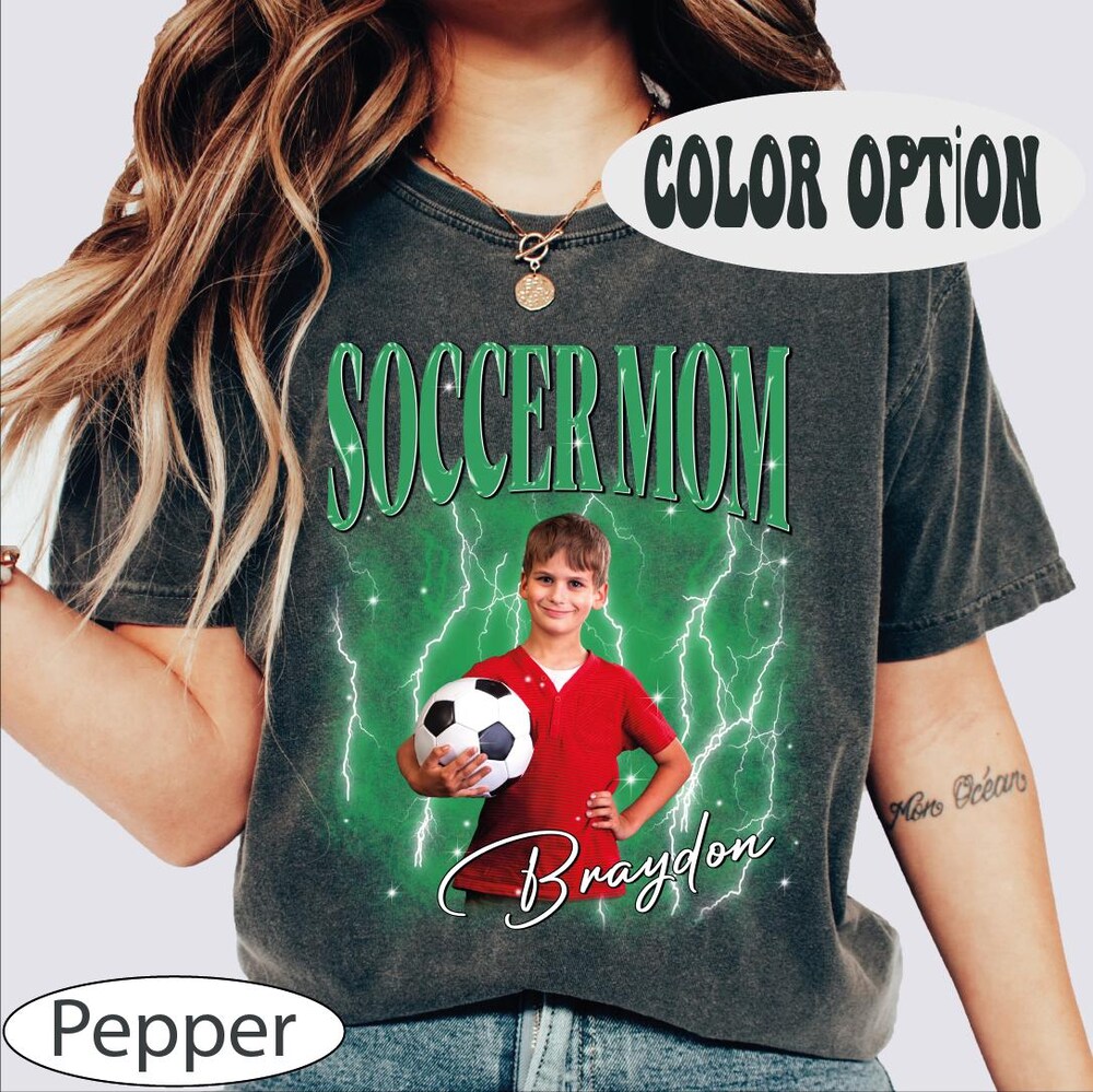 Custom Soccer Mom Shirt, Soccer Photo And Name T-Shirt, Personalized Mother'S Day Shirt, Vintage Style Shirt, Soccer Trendy Game Day T-Shirt Trendy Fashion
