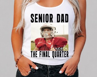 Personalized Senior Mom Tank Top, Custom Football Photo Vneck, Player Name Game Day Racerback