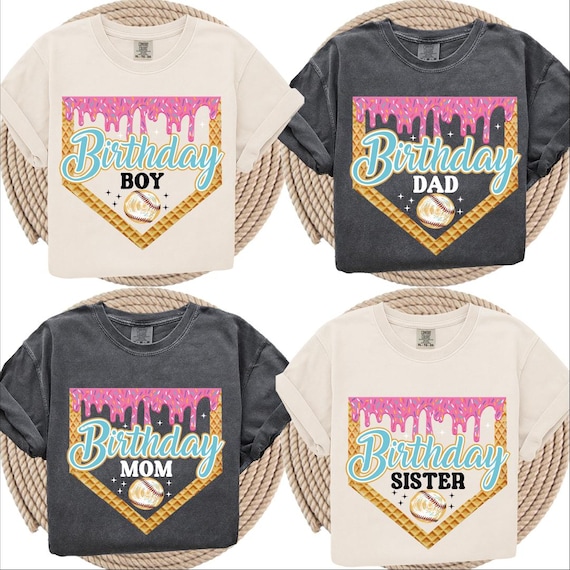 Custom Ice Cream Baseball Shirt, Matching Family Tshirt, Custom Birthday Boy Shirt, Sprinkle Drip Tshirt, Summer Game Day Melting Shirt