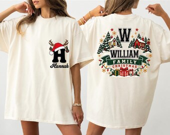Custom Family Christmas Comfort Colors Shirt: Two-Sides Family Name Christmas Adult, Kids Tees, Christmas Party Family Trip Tee, BP