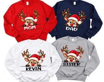 Personalized Family Christmas Sweatshirt, Reindeer Family Role Sweater, Matching Christmas Family Sweatshirt