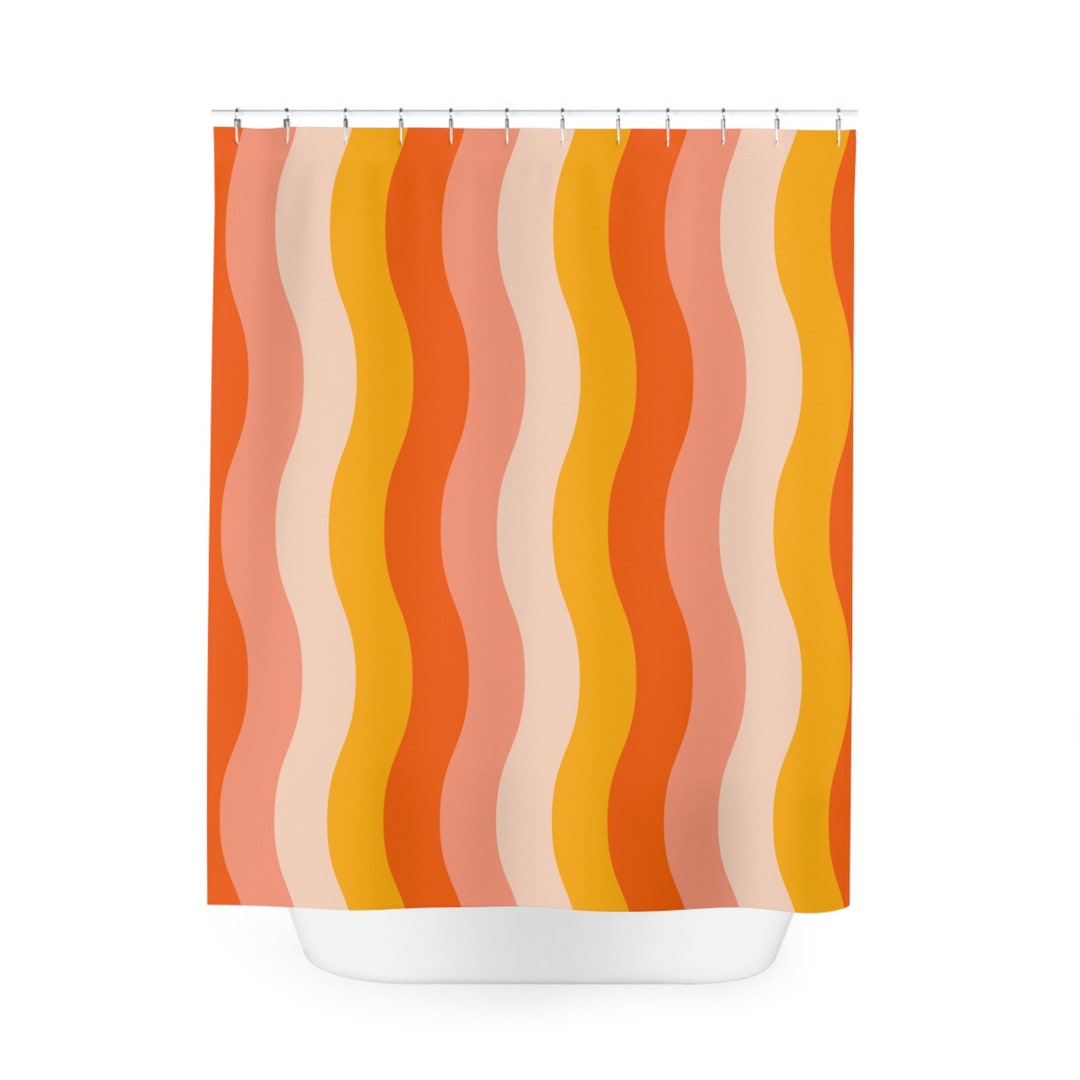 Retro Orange 70s Shower Curtain Vintage Home Decor Groovy Pattern Funky ...