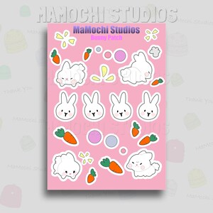 Sticker Bogen - Bunny Patch, süßes Kawaii Kaninchen, Bullet Journal, Planer, Planer, Frühling, Blumen, Heimtiere, entzückende Haustiere